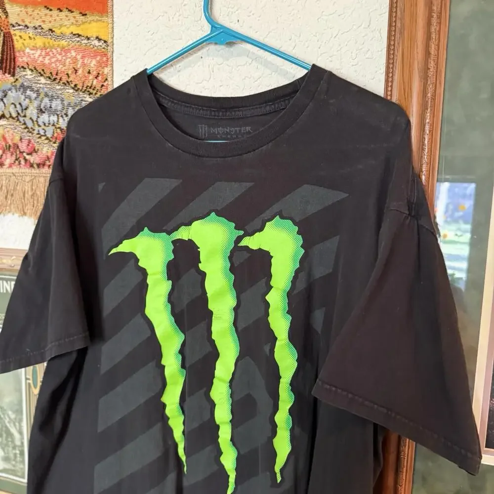 Monster Energy Drink Mens XL Faded Spell Out Big Logo Short Sleeve T-Shirt Black